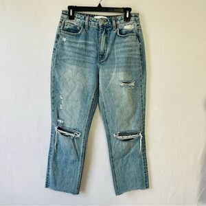 Vervet women’s 28 straight crop blue jeans distressed holes boyfriend